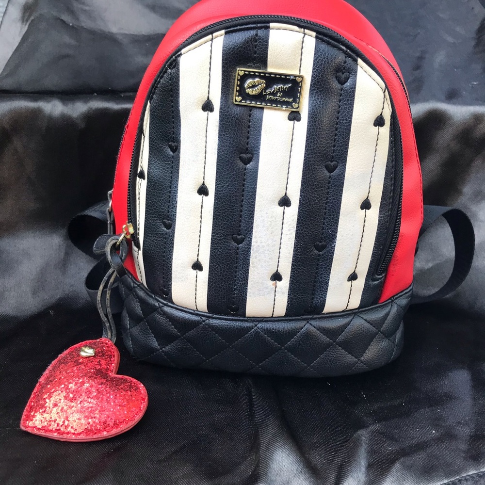 Betsey Johnson Red and Black Mini Bag with Heart Charm